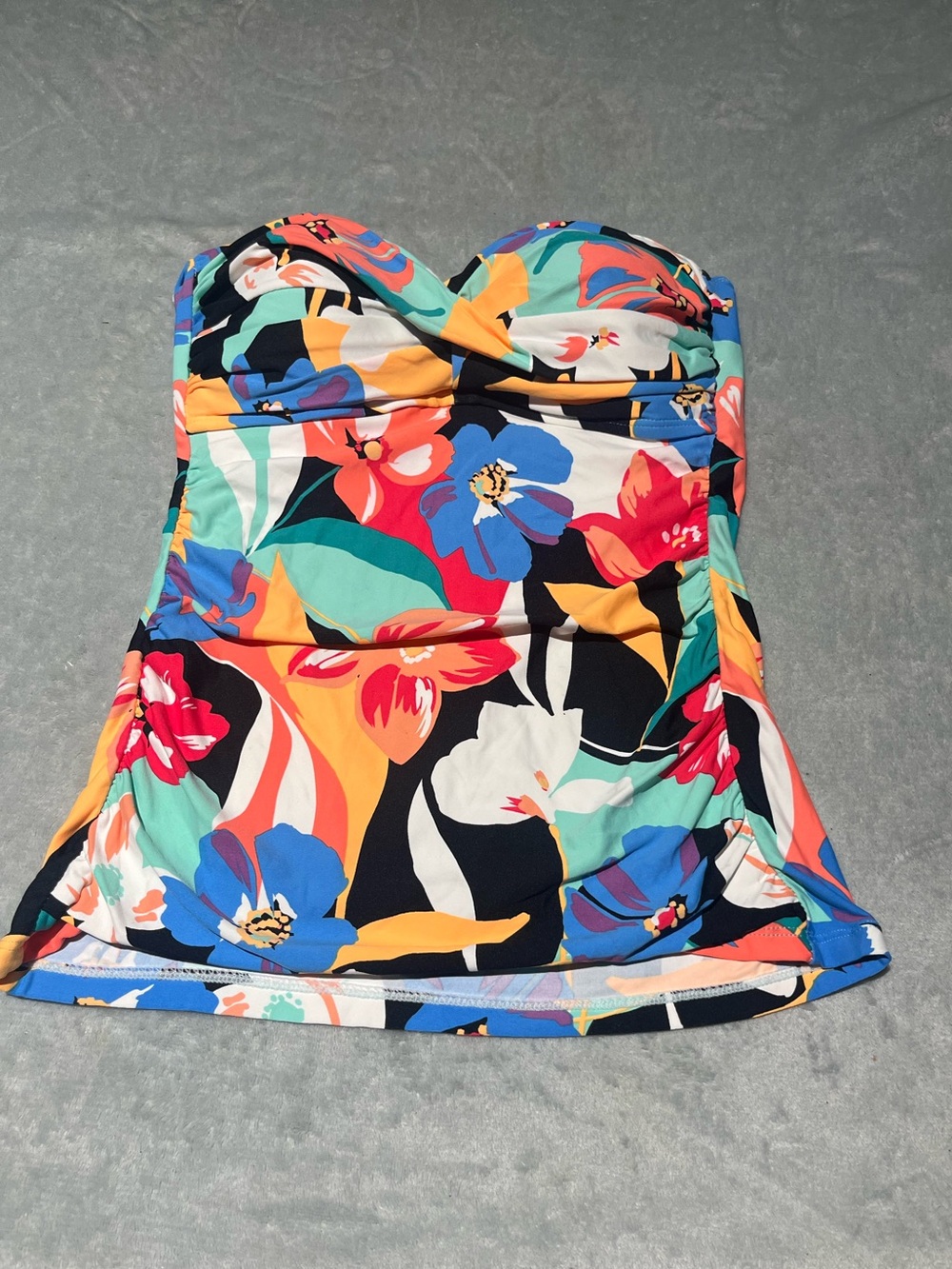 Anne Cole Tropical Print Bandeau Swim Top in Orange, Pink, Black